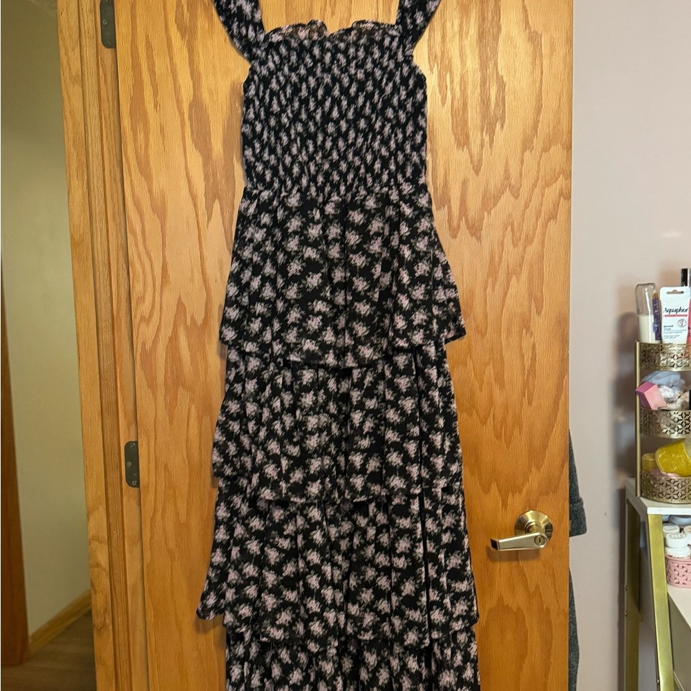 Floral Tiered Black and Pink Dress